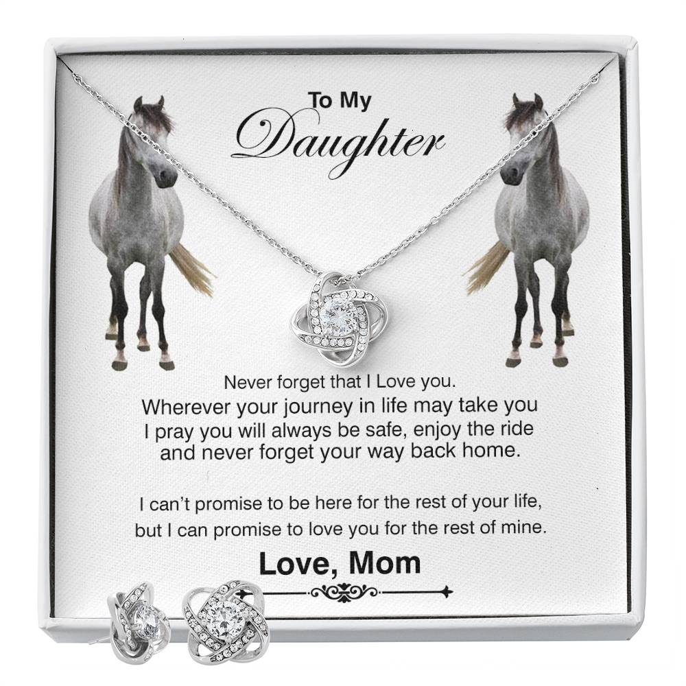 To My Daughter Never Forget That I Love You Message Card With Love Knot Necklace & Earring Set Gift