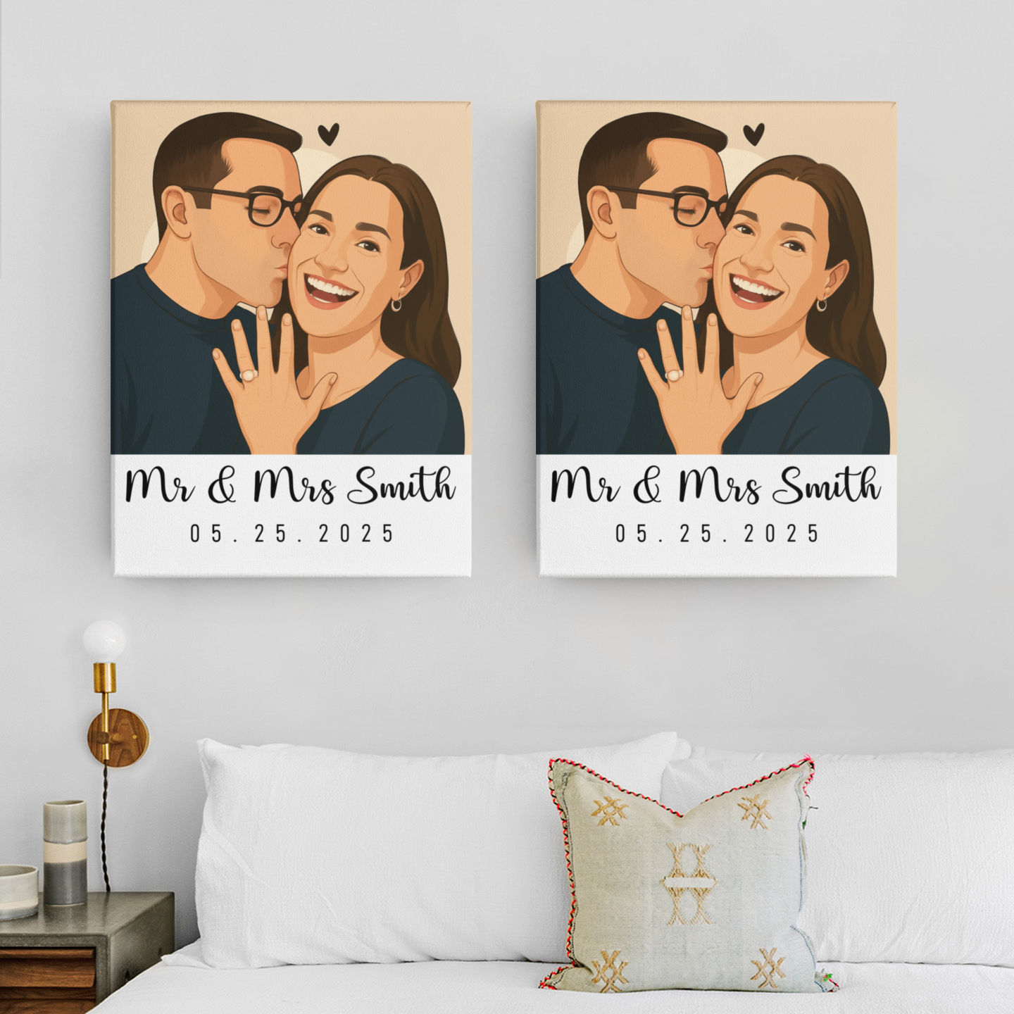 Custom Painted Couple Portrait Premium Gallery Wrapped Canvas – Personalized Photo Canvas Gift