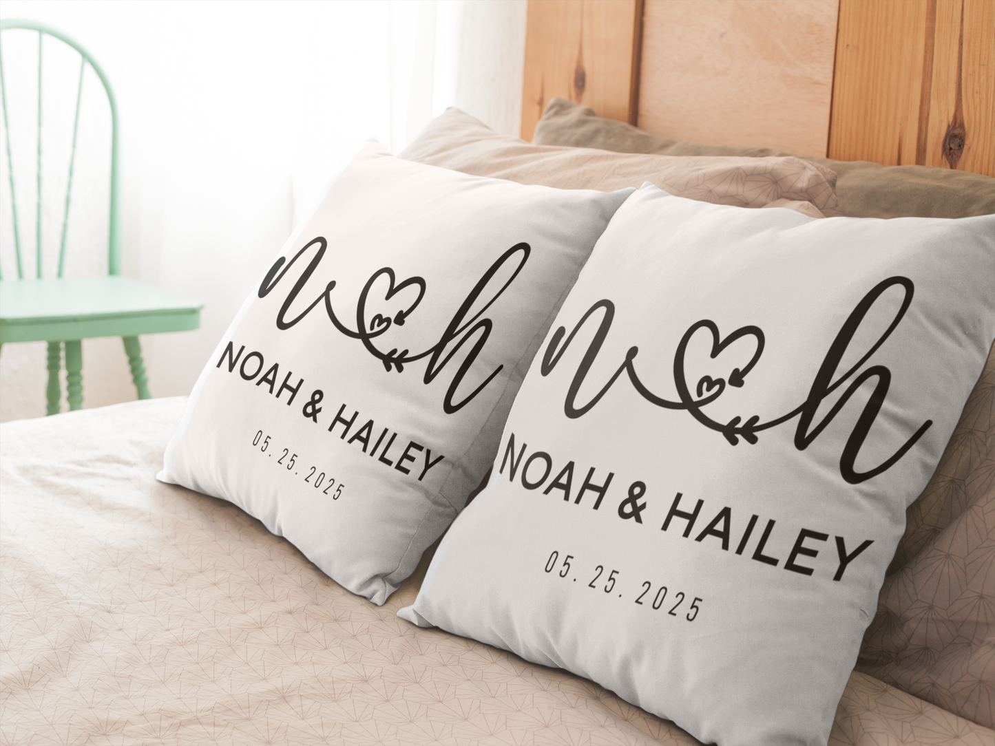 Custom Couple Initials Pillow – Personalized Wedding Gift with Names & Date