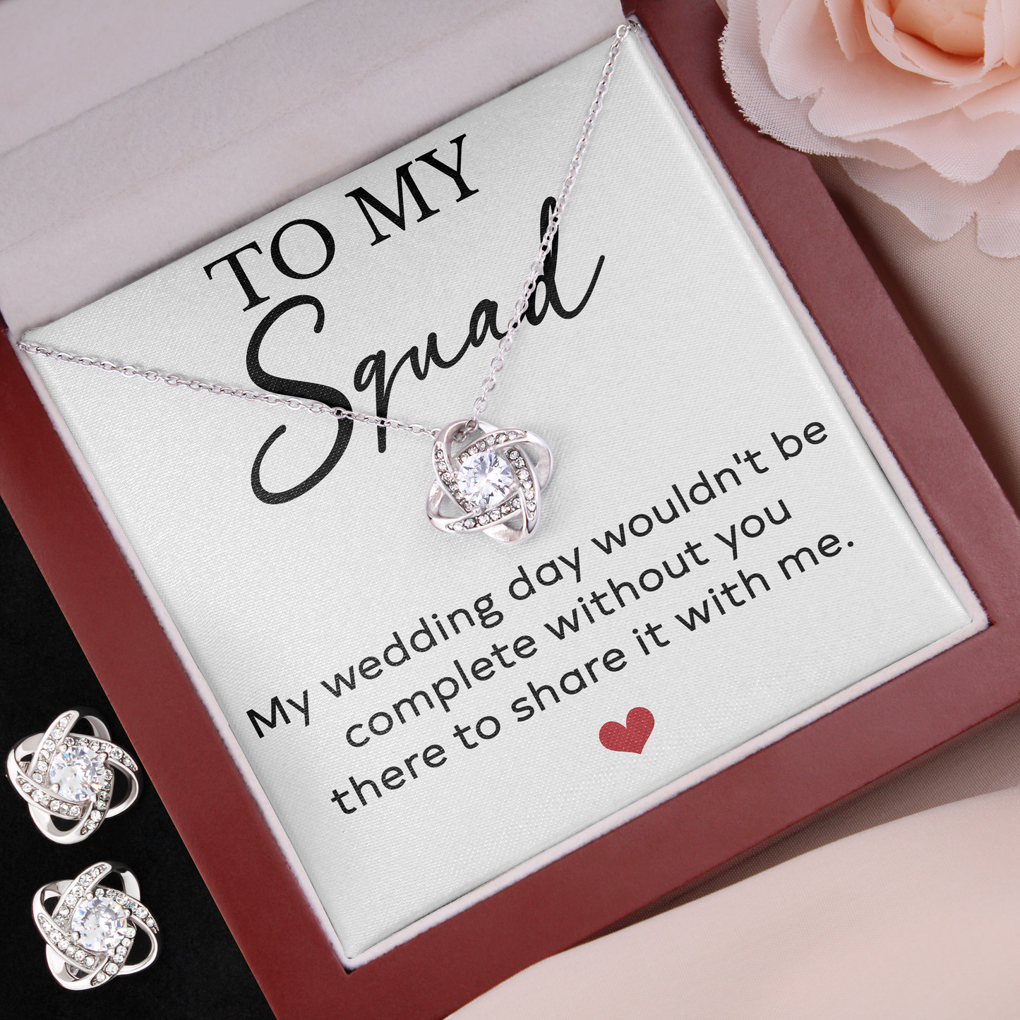 To My Squad Love Knot Necklace & Earring Set Bridesmaid Gift | Bridal Jewelry | Matron Of Honor Gift | Wedding Party Gift Ideas