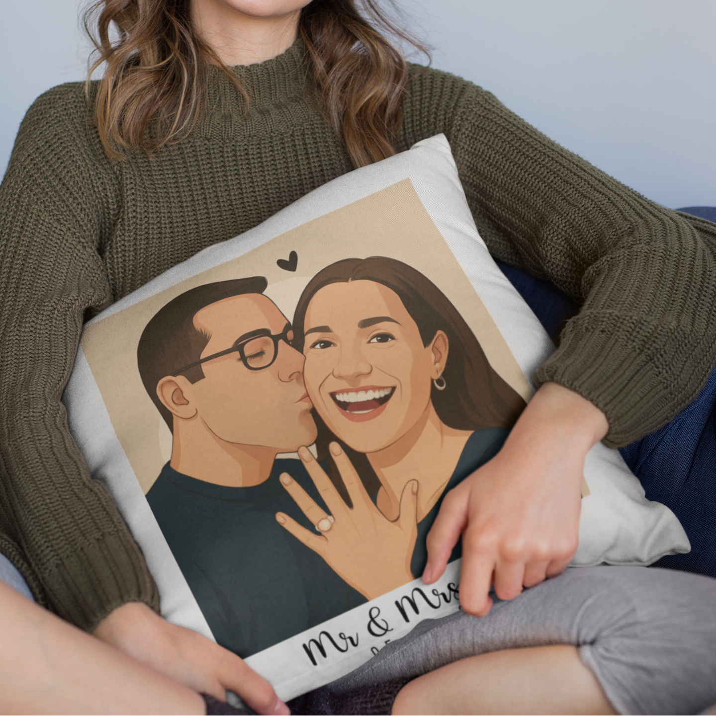 Custom Painted Couple Portrait Pillow – Personalized Engagement Gift