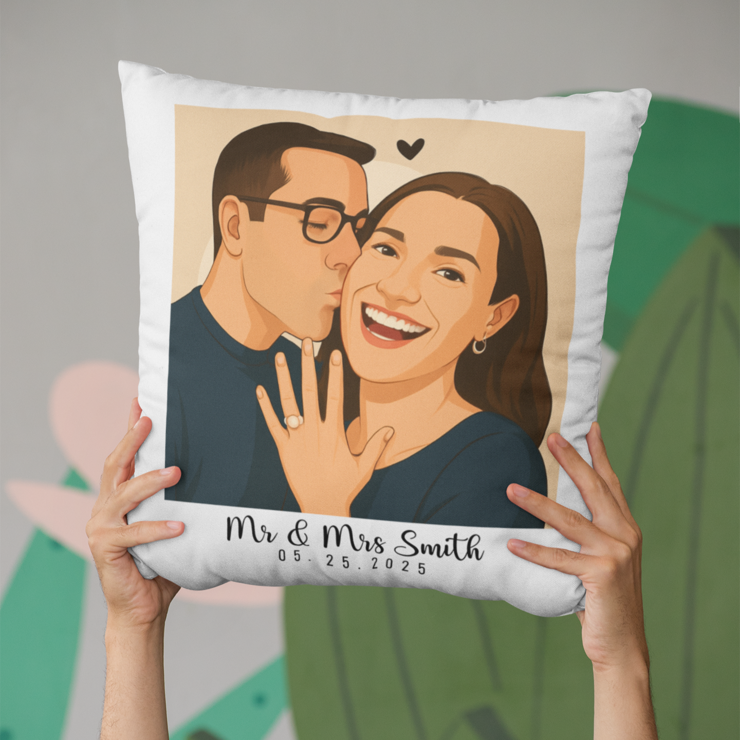 Custom Painted Couple Portrait Pillow – Personalized Engagement Gift
