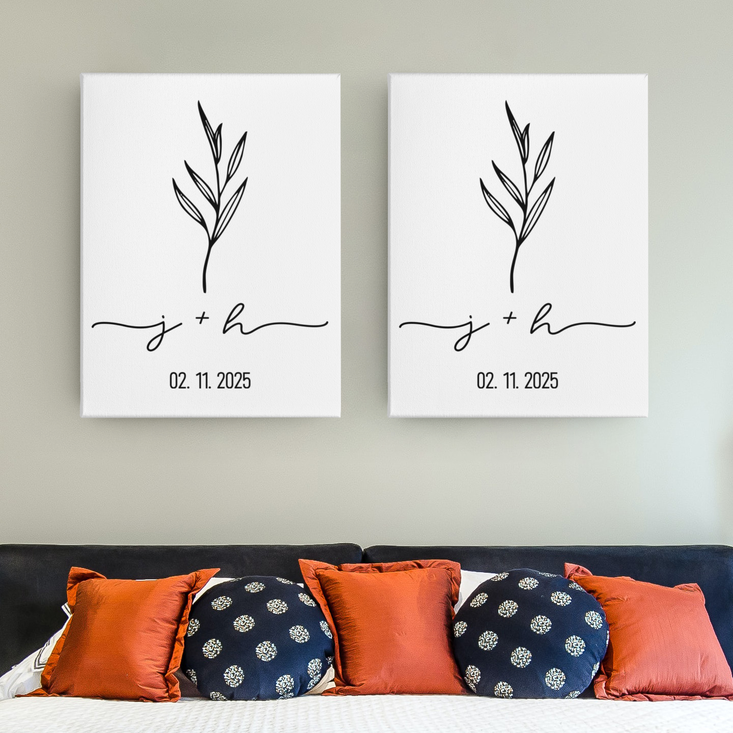 Personalized Couple Initials Canvas Art – Wedding & Anniversary Date