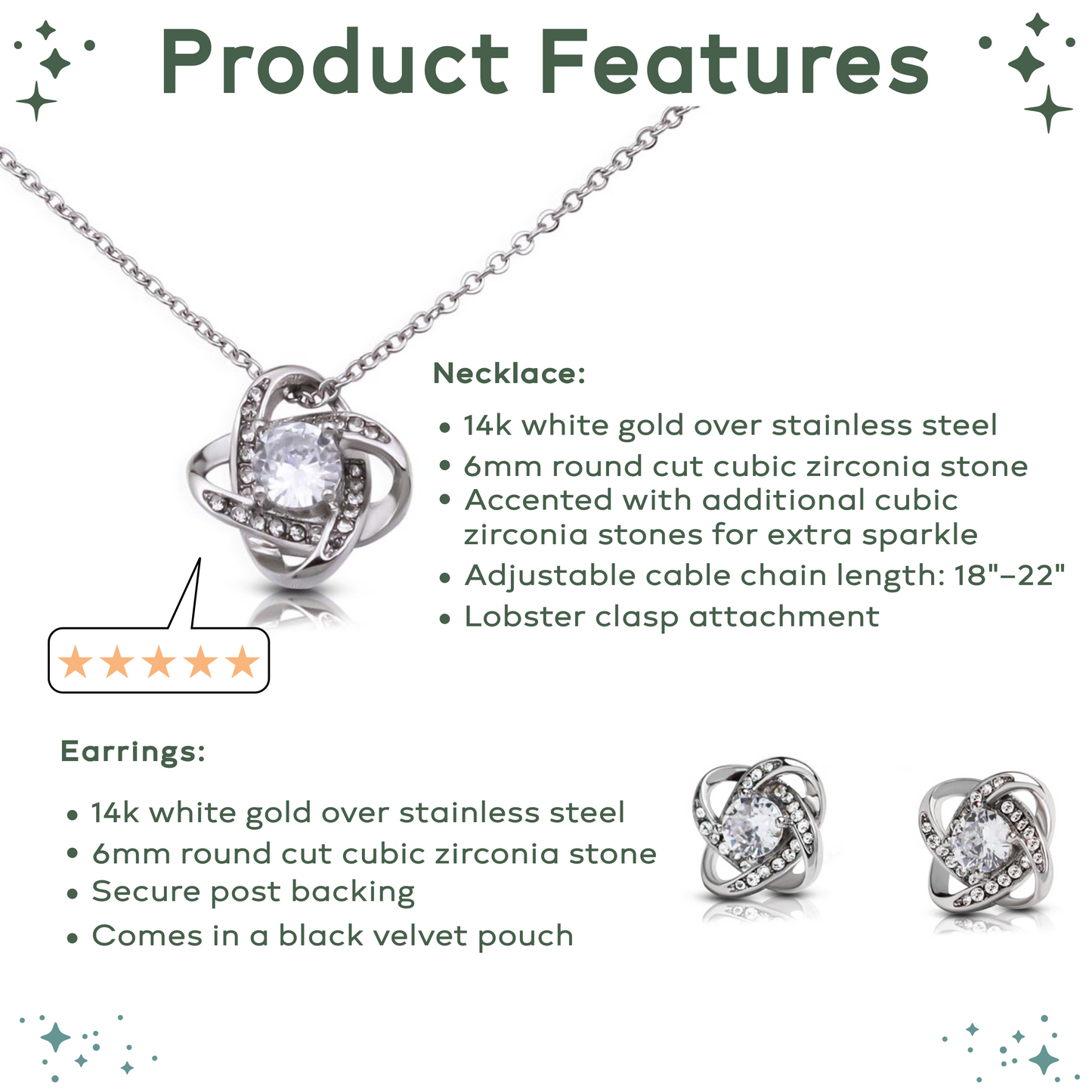 Personalized Bridesmaid Jewelry Proposal Gift Set – Love Knot Necklace & Earrings with Heartfelt Message Card