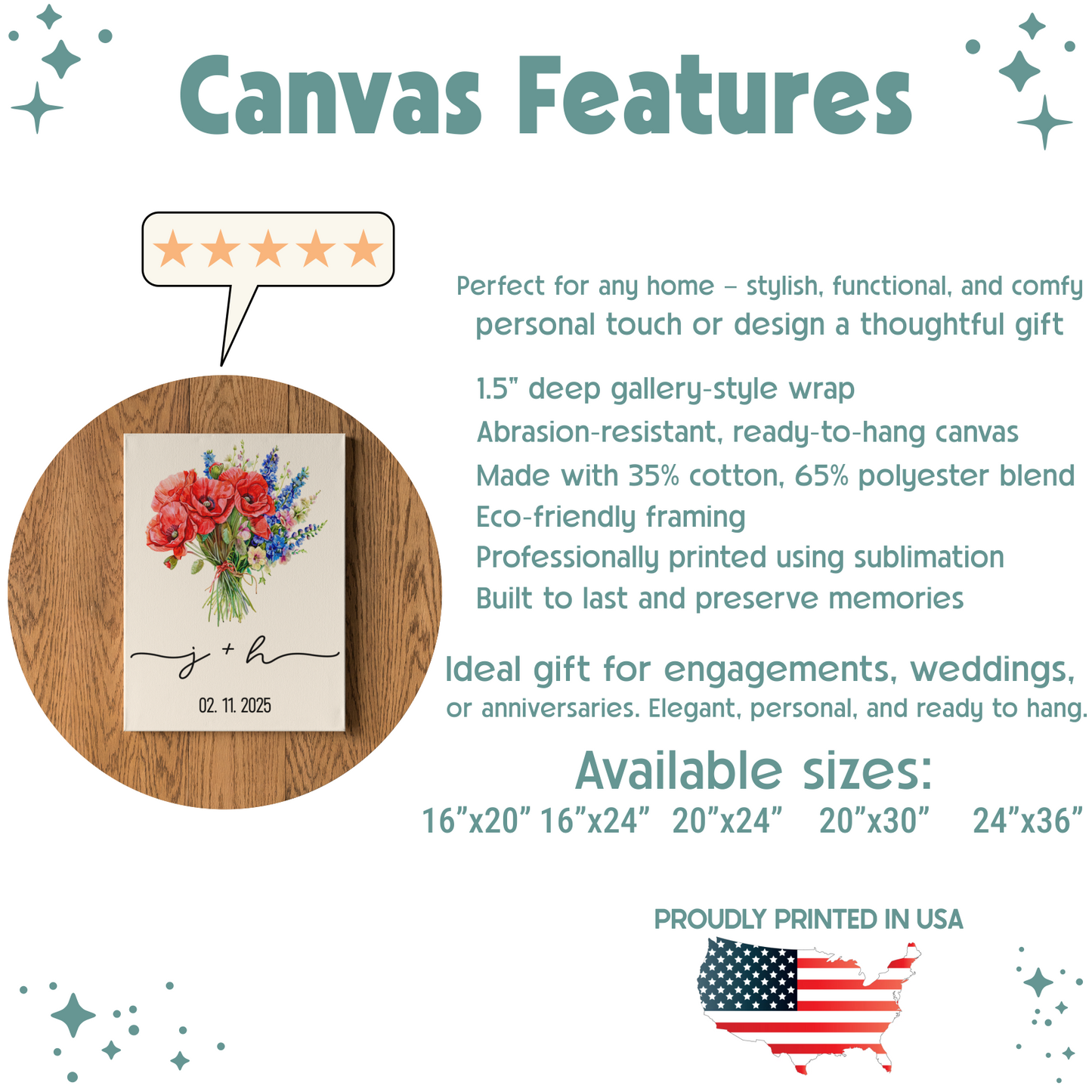 Personalized Birth Flower Canvas Art with Couple Initials & Date