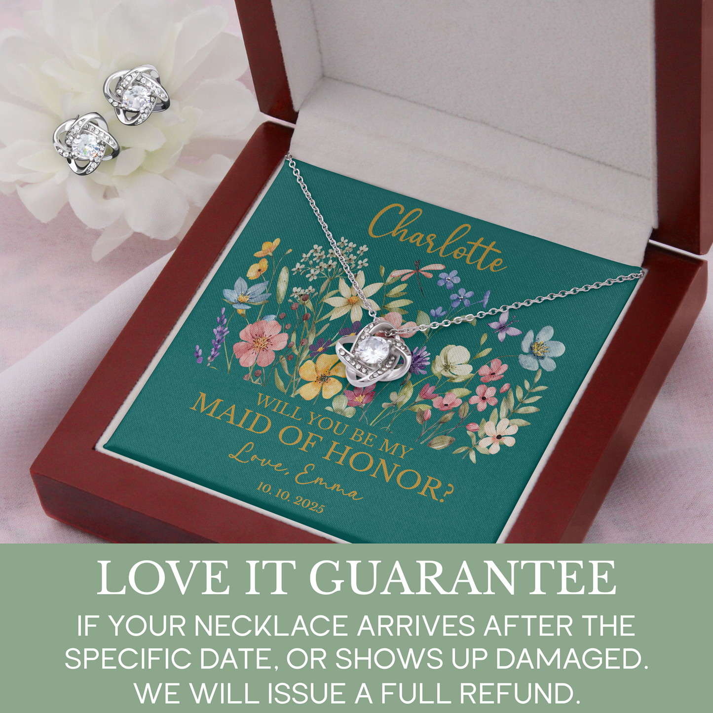 Personalized Flower Girl Jewelry Set with Custom Floral Message Card, Bridesmaid Proposal Jewelry Set