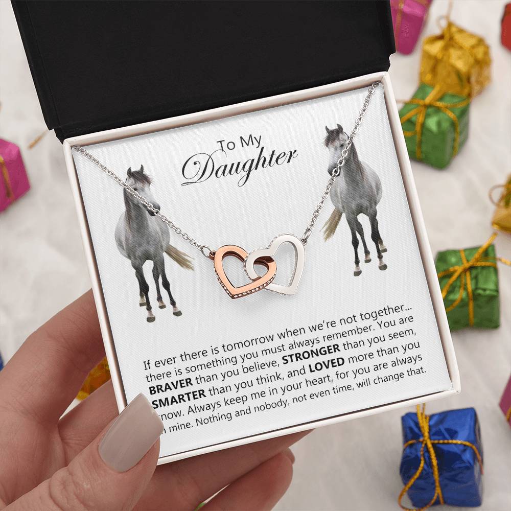 To My Daughter Horse Interlocking Hearts Necklace