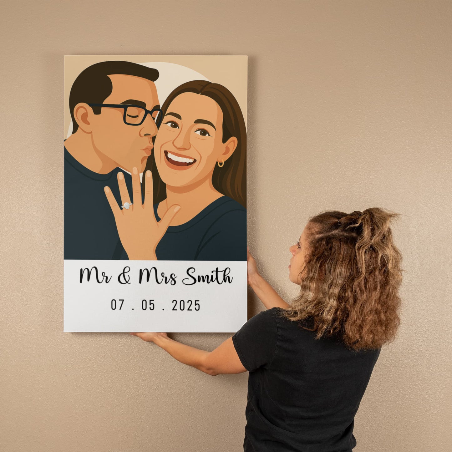 Custom Painted Couple Portrait Premium Gallery Wrapped Canvas – Personalized Photo Canvas Gift