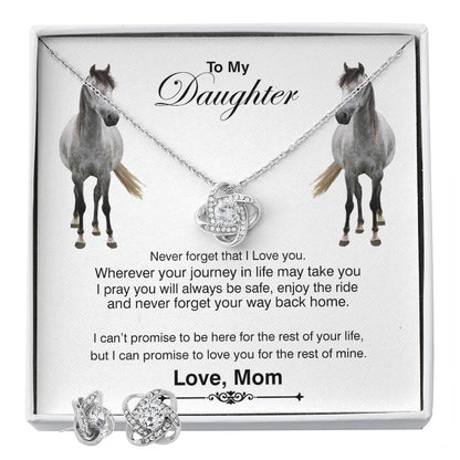 To My Daughter Never Forget That I Love You Message Card With Love Knot Necklace & Earring Set Gift