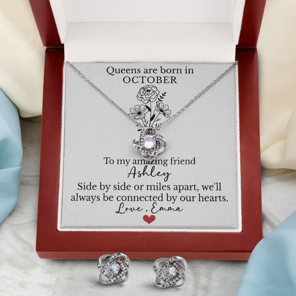 Personalized Queens are Born in December Friendship Necklace with Birth Flower Message Card