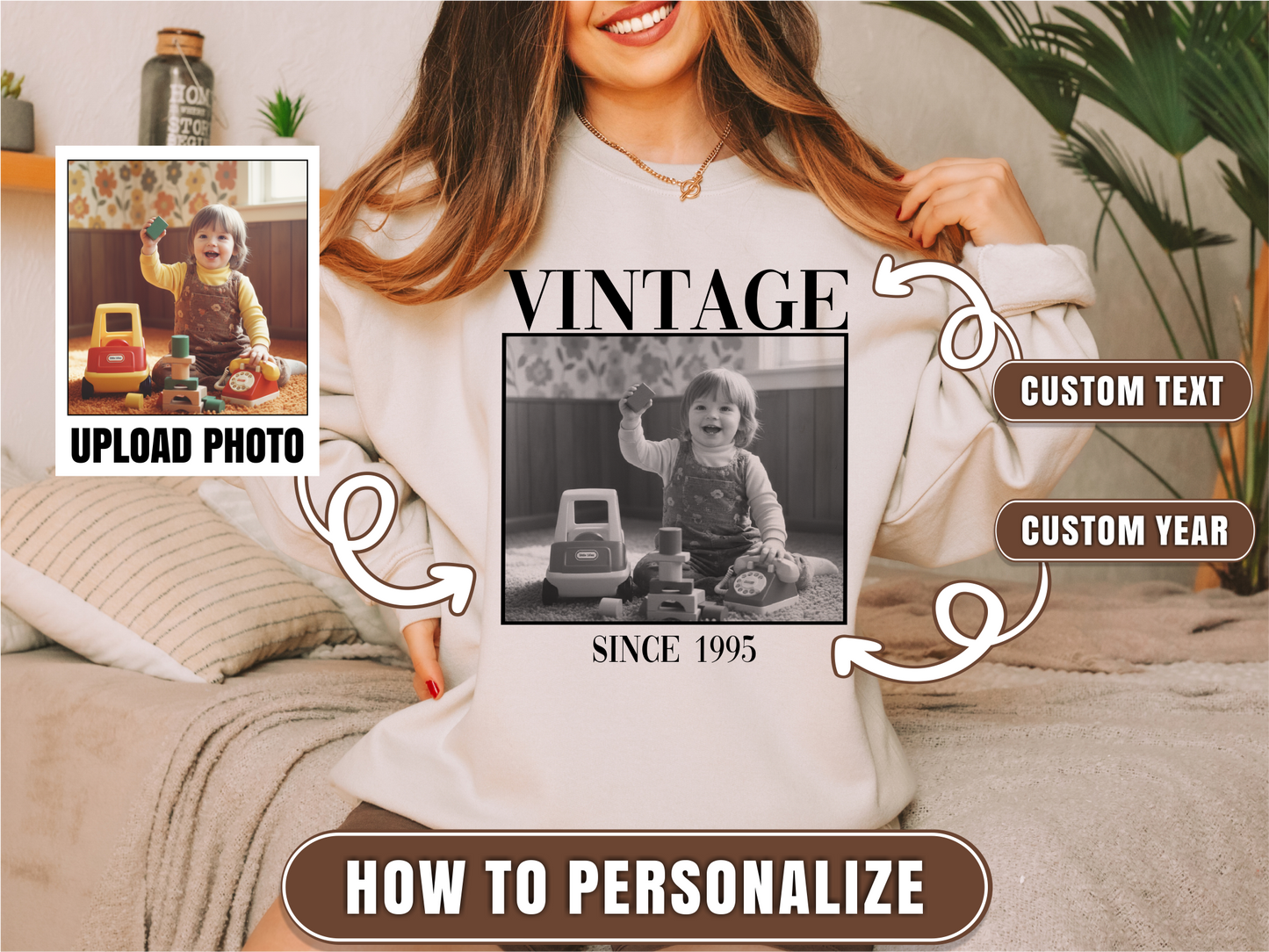 Personalised Vintage Photo Sweatshirt, Custom Photo Birthday Shirt, Vintage 30th Birthday Shirt, 40th Birthday Gift, Vintage 1995 Sweatshirt