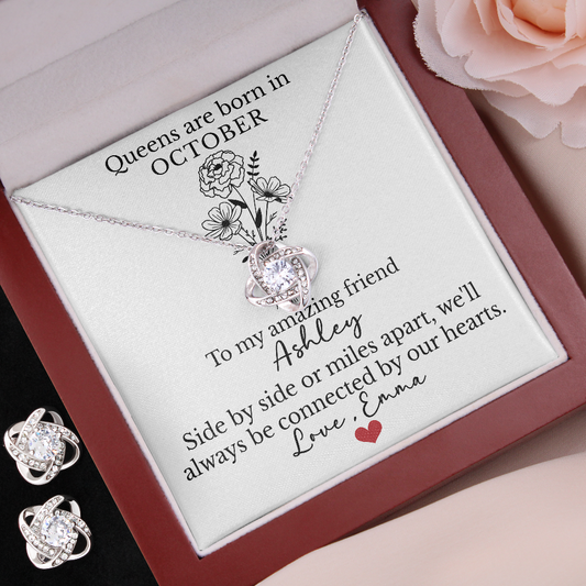 Personalized Queens are Born in December Friendship Necklace with Birth Flower Message Card