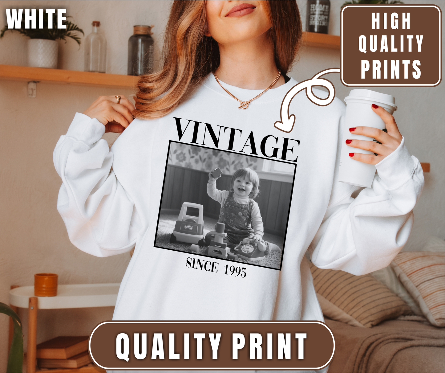 Personalised Vintage Photo Sweatshirt, Custom Photo Birthday Shirt, Vintage 30th Birthday Shirt, 40th Birthday Gift, Vintage 1995 Sweatshirt