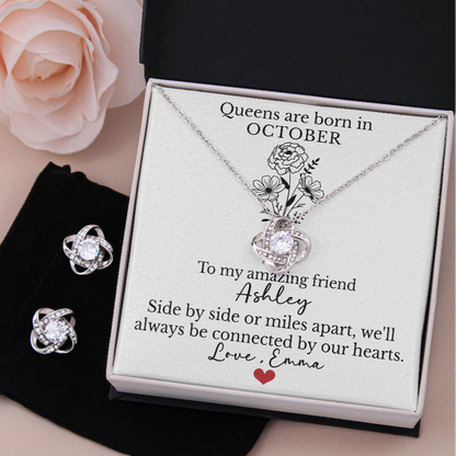 Personalized Queens are Born in December Friendship Necklace with Birth Flower Message Card