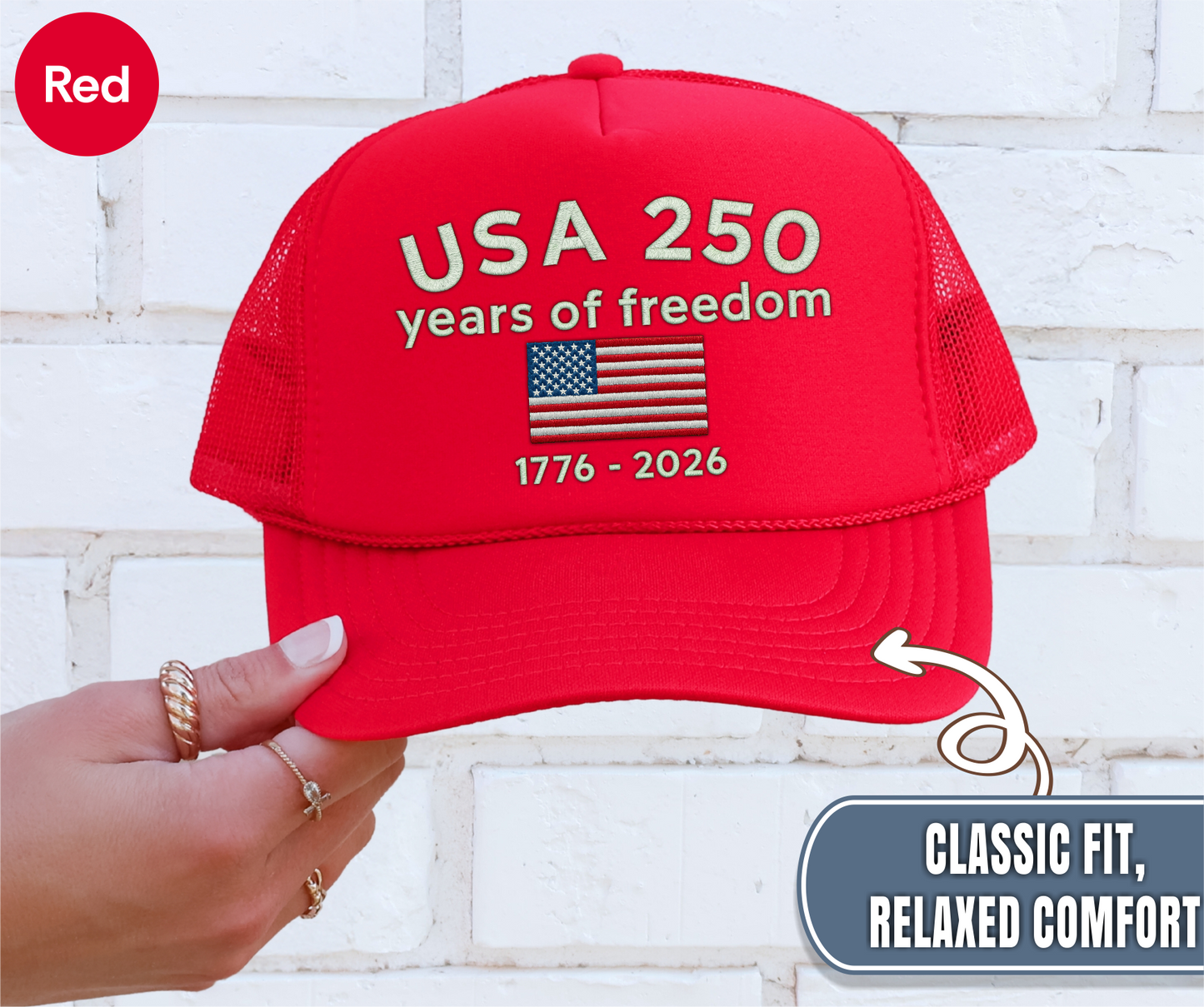USA 250 Years Of Freedom 1776 2026 Patriotic Trucker Cap