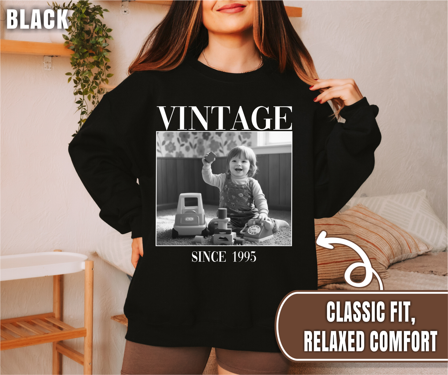 Personalised Vintage Photo Sweatshirt, Custom Photo Birthday Shirt, Vintage 30th Birthday Shirt, 40th Birthday Gift, Vintage 1995 Sweatshirt