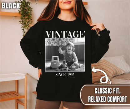 Personalised Vintage Photo Sweatshirt, Custom Photo Birthday Shirt, Vintage 30th Birthday Shirt, 40th Birthday Gift, Vintage 1995 Sweatshirt