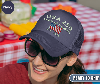 USA 250 Years Of Freedom 1776 2026 Patriotic Trucker Cap