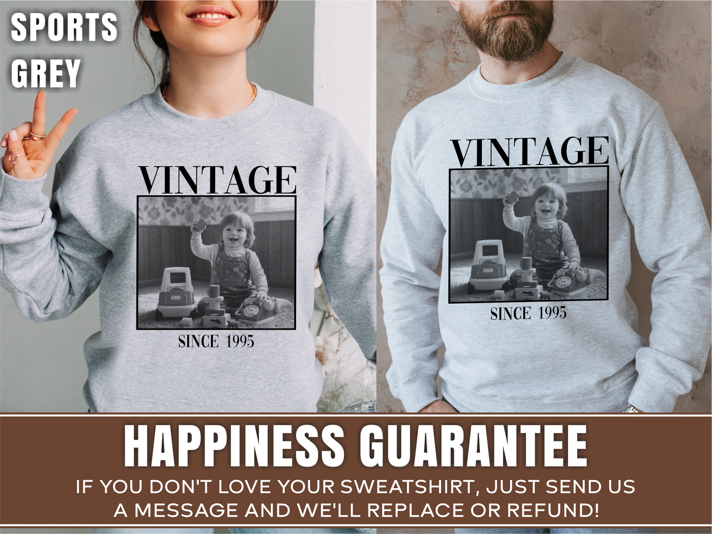 Personalised Vintage Photo Sweatshirt, Custom Photo Birthday Shirt, Vintage 30th Birthday Shirt, 40th Birthday Gift, Vintage 1995 Sweatshirt