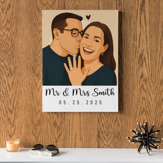 Custom Painted Couple Portrait Premium Gallery Wrapped Canvas – Personalized Photo Canvas Gift