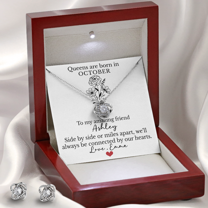 Personalized Queens are Born in December Friendship Necklace with Birth Flower Message Card