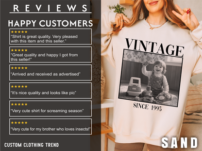 Personalised Vintage Photo Sweatshirt, Custom Photo Birthday Shirt, Vintage 30th Birthday Shirt, 40th Birthday Gift, Vintage 1995 Sweatshirt