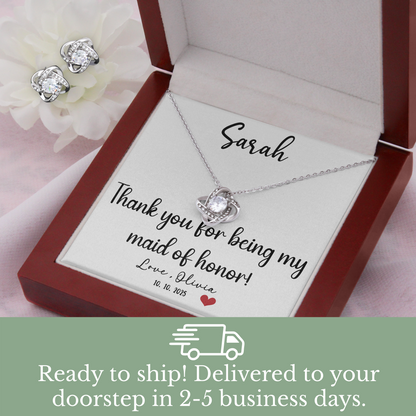 Personalized bridesmaid jewelry set bridesmaid gifts love knot earrings
