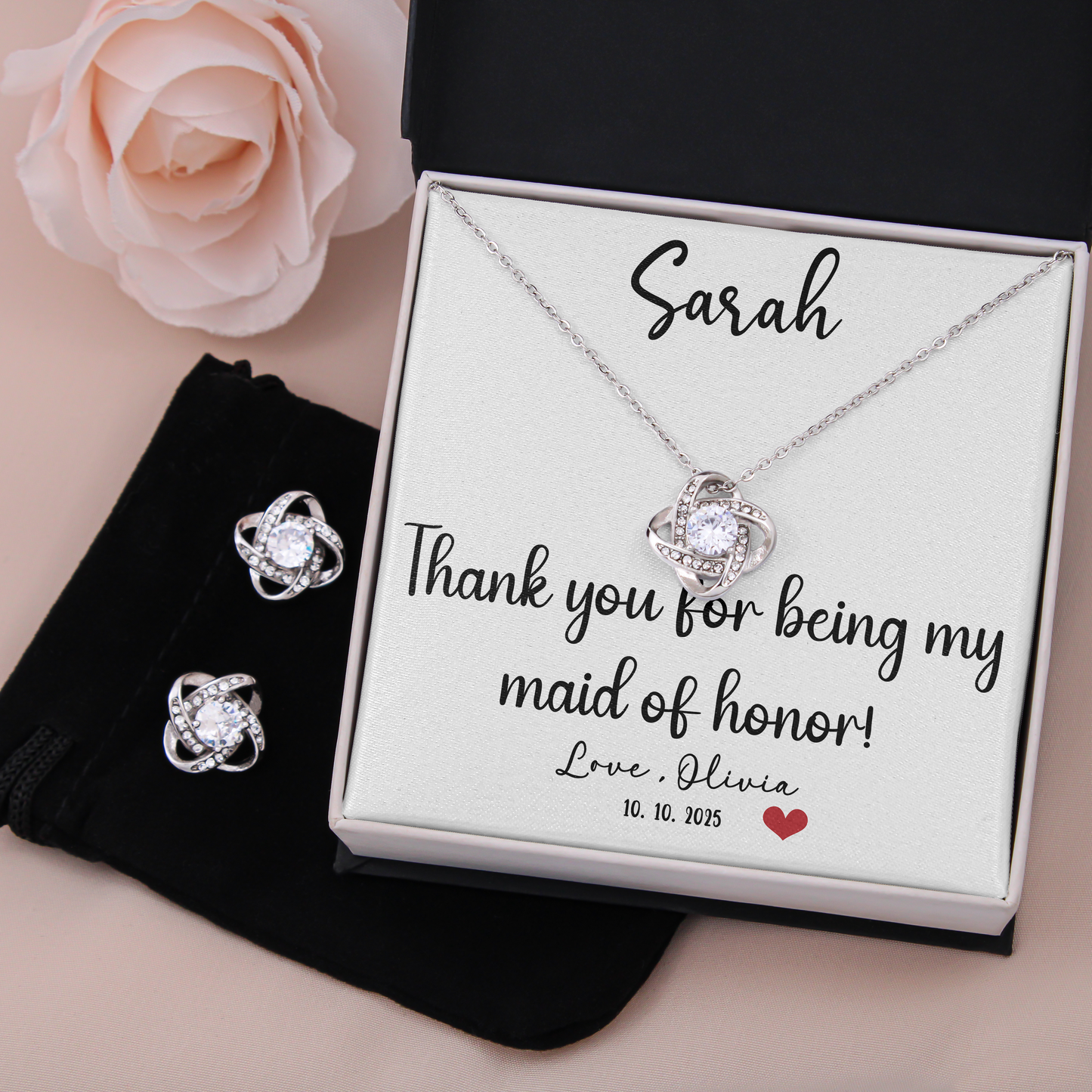 Personalized bridesmaid jewelry set bridesmaid gifts love knot earrings
