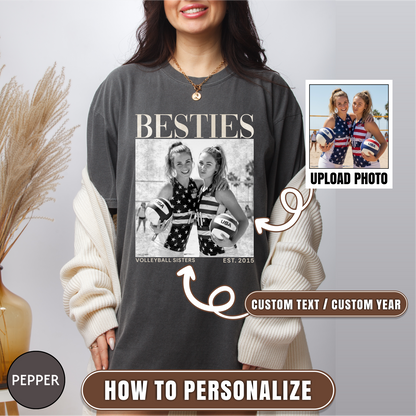 Custom Volleyball Besties Photo Shirt, Vintage 90s Custom Bootleg Shirt, Personalized BFF Gift, Birthday Gift For Bestie