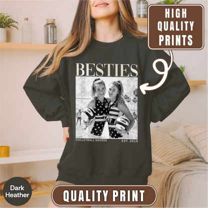 Custom Volleyball Besties Photo Shirt, Vintage 90s Custom Bootleg Shirt, Personalized BFF Gift, Birthday Gift For Bestie