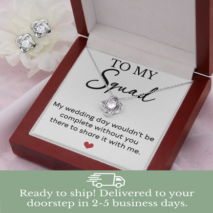To My Squad Love Knot Necklace & Earring Set Bridesmaid Gift | Bridal Jewelry | Matron Of Honor Gift | Wedding Party Gift Ideas