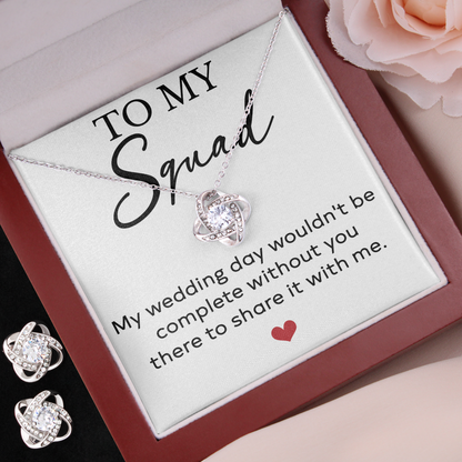 To My Squad Love Knot Necklace & Earring Set Bridesmaid Gift | Bridal Jewelry | Matron Of Honor Gift | Wedding Party Gift Ideas