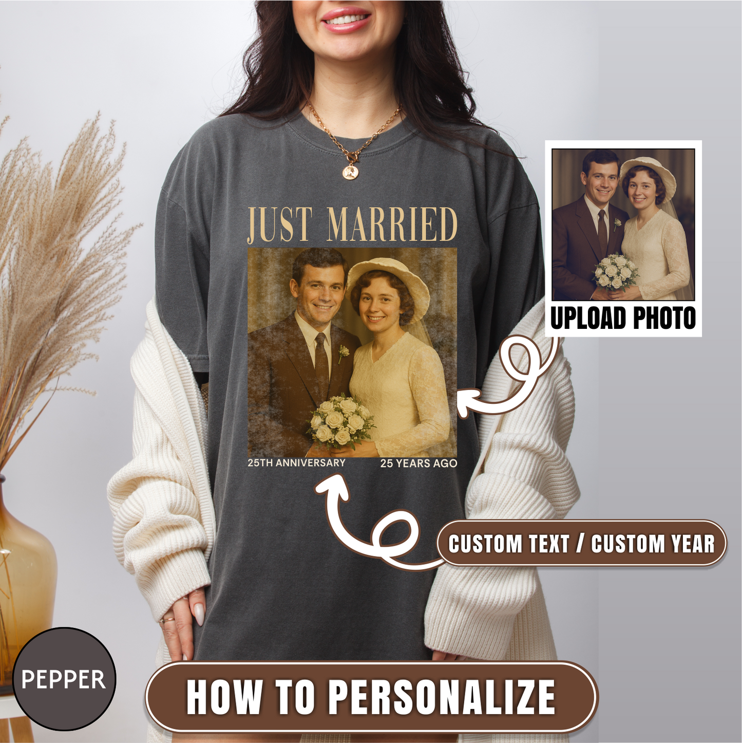 Personalized 25th Anniversary Photo Shirt, Custom 25th & 50th Wedding Gift for Couples & Parents, 50th wedding anniversary gift