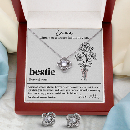 Personalized Bestie Birthday Necklace with Custom Friendship Message Card with Birth Flower