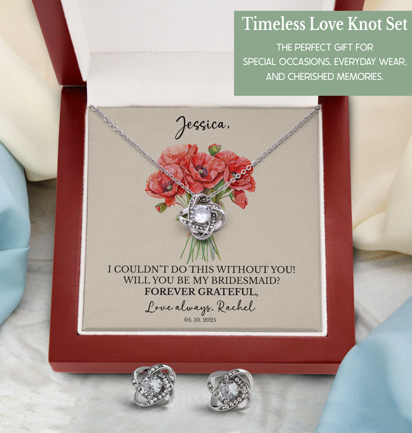Personalized Bridesmaid Jewelry Set – Birth Flower, Name & Message Card
