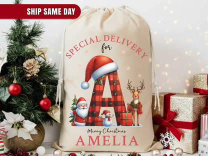 Personalised Santa Sack, Initial Christmas Gift Bag, Christmas Sacks, Christmas eve bag,
