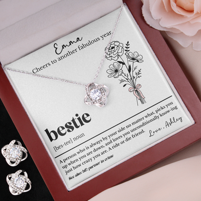 Personalized Bestie Birthday Necklace with Custom Friendship Message Card with Birth Flower