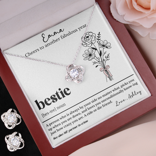 Personalized Bestie Birthday Necklace with Custom Friendship Message Card with Birth Flower