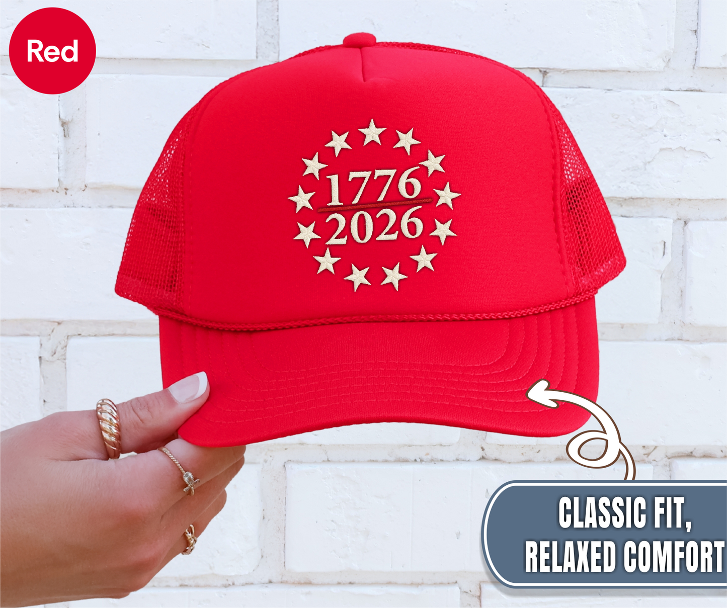 USA 250th Anniversary Embroidered Hat, 1776 2026 Patriotic Trucker Cap
