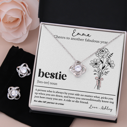 Personalized Bestie Birthday Necklace with Custom Friendship Message Card with Birth Flower
