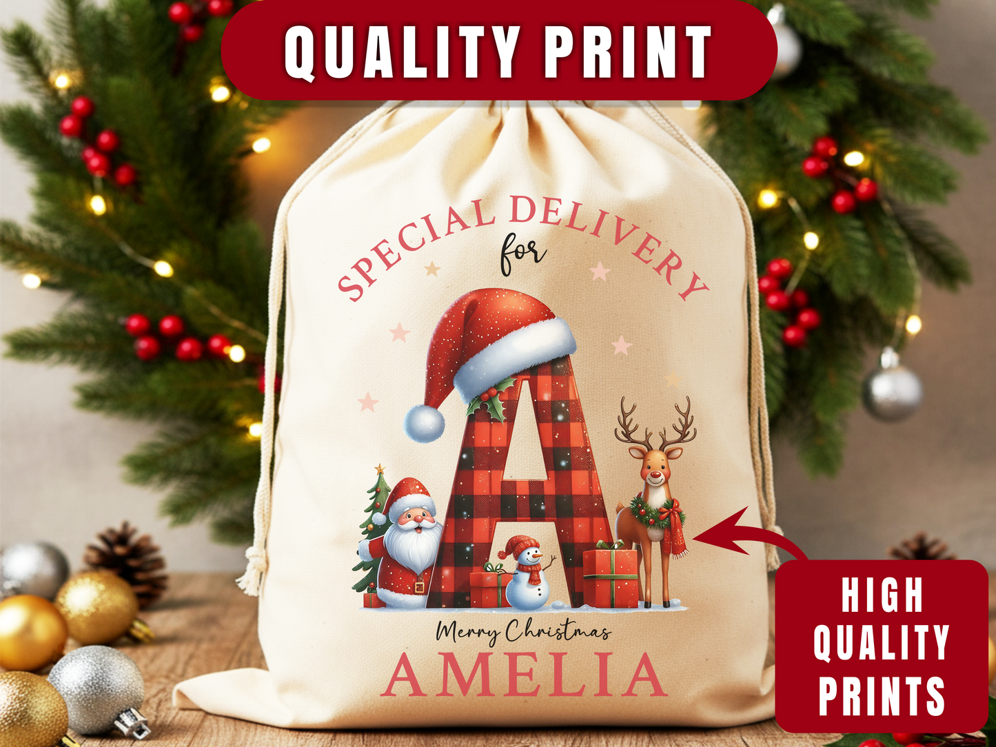 Personalised Santa Sack, Initial Christmas Gift Bag, Christmas Sacks, Christmas eve bag,