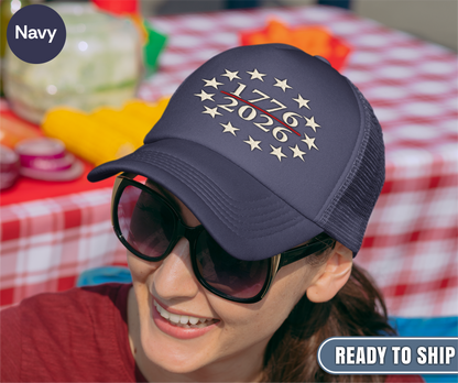 USA 250th Anniversary Embroidered Hat, 1776 2026 Patriotic Trucker Cap