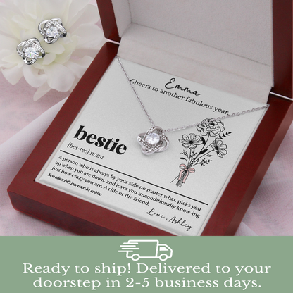 Personalized Bestie Birthday Necklace with Custom Friendship Message Card with Birth Flower