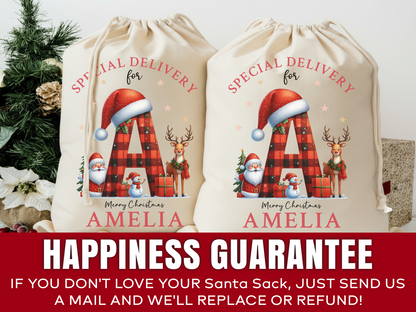 Personalised Santa Sack, Initial Christmas Gift Bag, Christmas Sacks, Christmas eve bag,