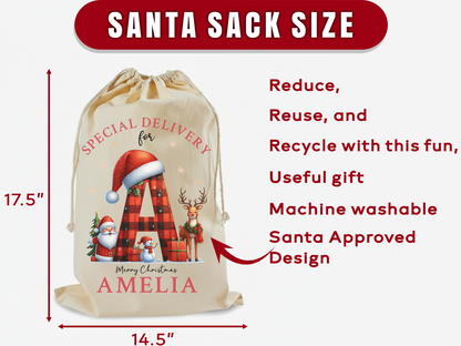 Personalised Santa Sack, Initial Christmas Gift Bag, Christmas Sacks, Christmas eve bag,