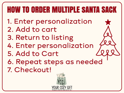 Personalised Santa Sack, Initial Christmas Gift Bag, Christmas Sacks, Christmas eve bag,