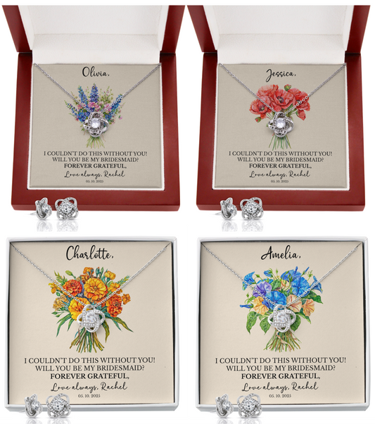 Personalized Bridesmaid Jewelry Set – Birth Flower, Name & Message Card