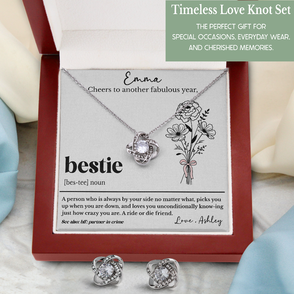 Personalized Bestie Birthday Necklace with Custom Friendship Message Card with Birth Flower