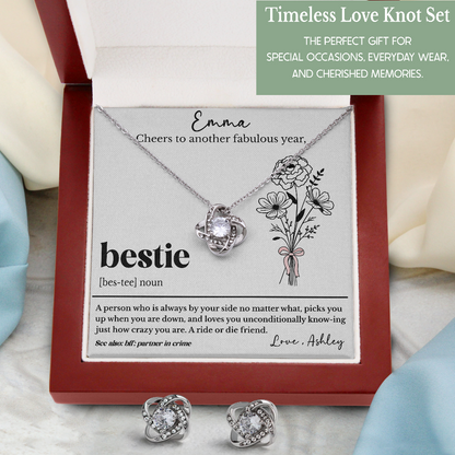Personalized Bestie Birthday Necklace with Custom Friendship Message Card with Birth Flower