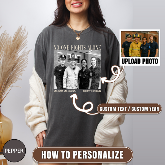 Custom No One Fights Alone Vintage 90s Shirt, Personalized First Responder Shirt